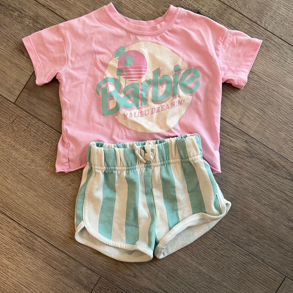 Barbie Malibu Dreamin' Pink Tee and Striped Shorts Set